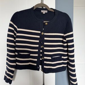 J. Crew Emile Navy and Cream Striped Lady Sweater Jacket